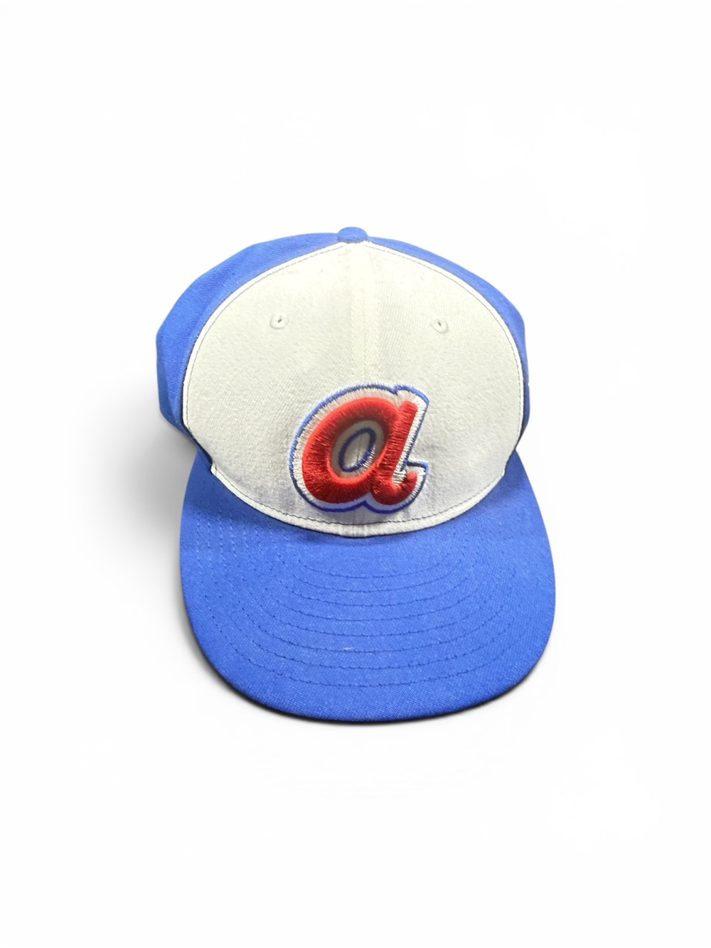 Atlanta New Era White Blue Baseball Cap with Red 'a' Patch Men’s 7 7/8 size hat